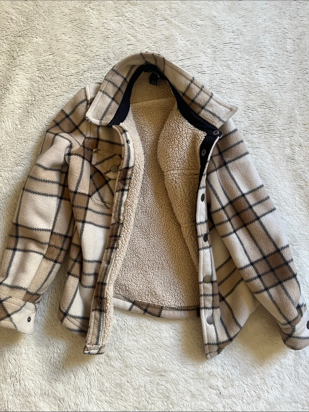 Boys Eddie Bauer Beige and Brown Plaid Fleece Shacket